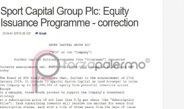 Raccolta capitali: l'annuncio di Sport Capital Group Plc