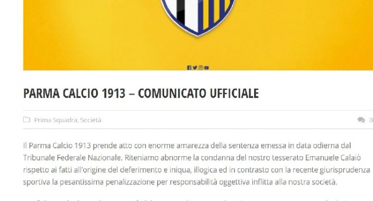 SENTENZA TFN: IL PARMA ANNUNCIA RICORSO IN APPELLO