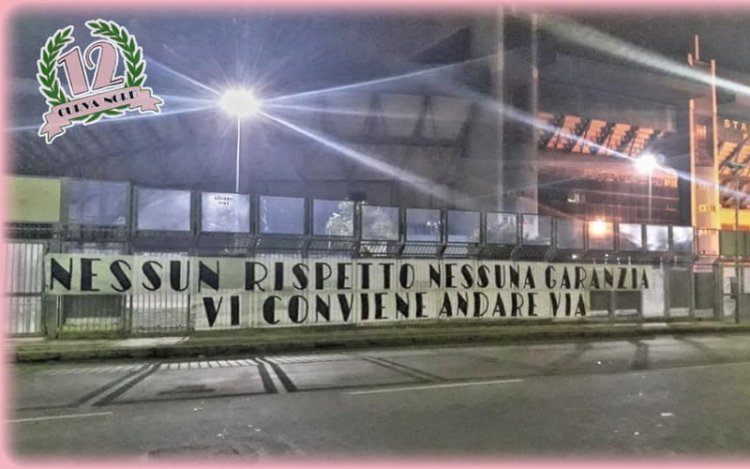 FOTO - Striscione al Barbera rivolto alla nuova proprietà