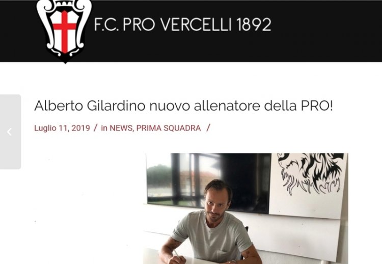Gilardino nuovo tecnico della Pro Vercelli. Il comunicato