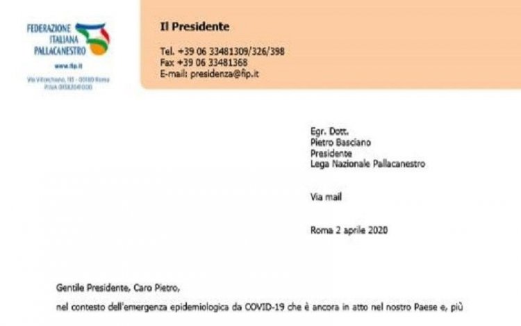 Pallacanestro, stagione finita. Lettera del presidente Petrucci