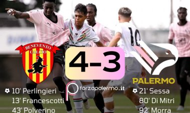 Palermo Primavera, sconfitta beffa nel finale a Benevento: finisce 4-3