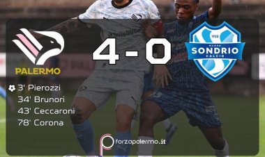 FINALE. Palermo-Sondrio 4-0: in rete i soliti Brunori e Corona, primo gol per Pierozzi